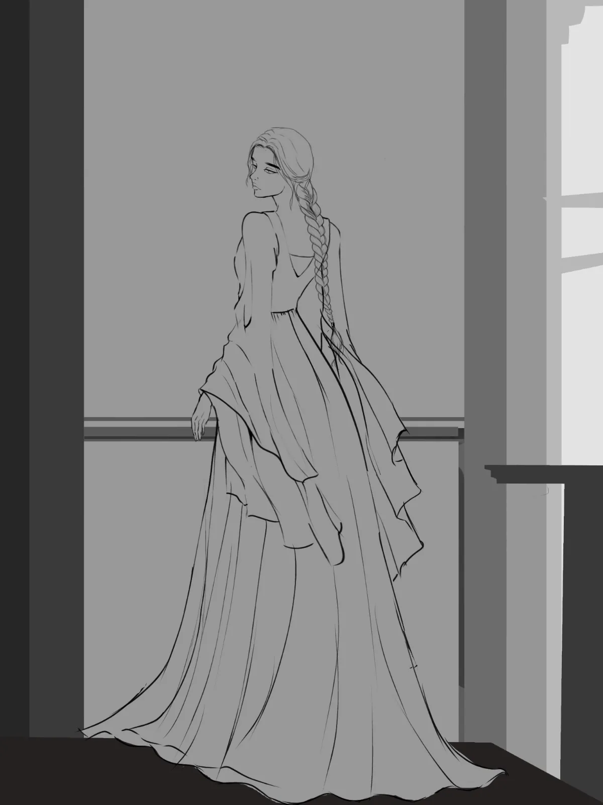 The Long Afternoon, line art stage