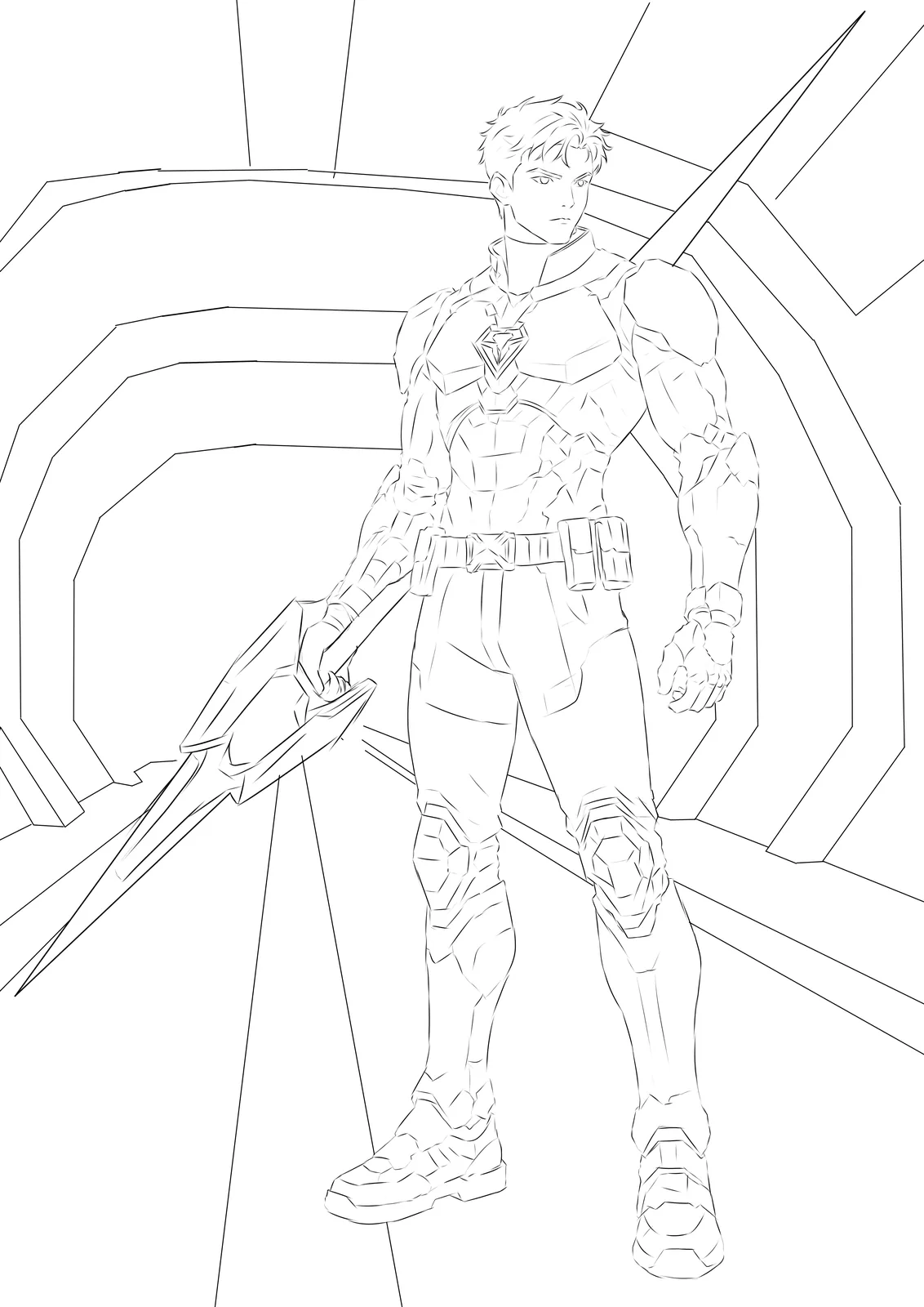 Corridor Sentinel, line art stage